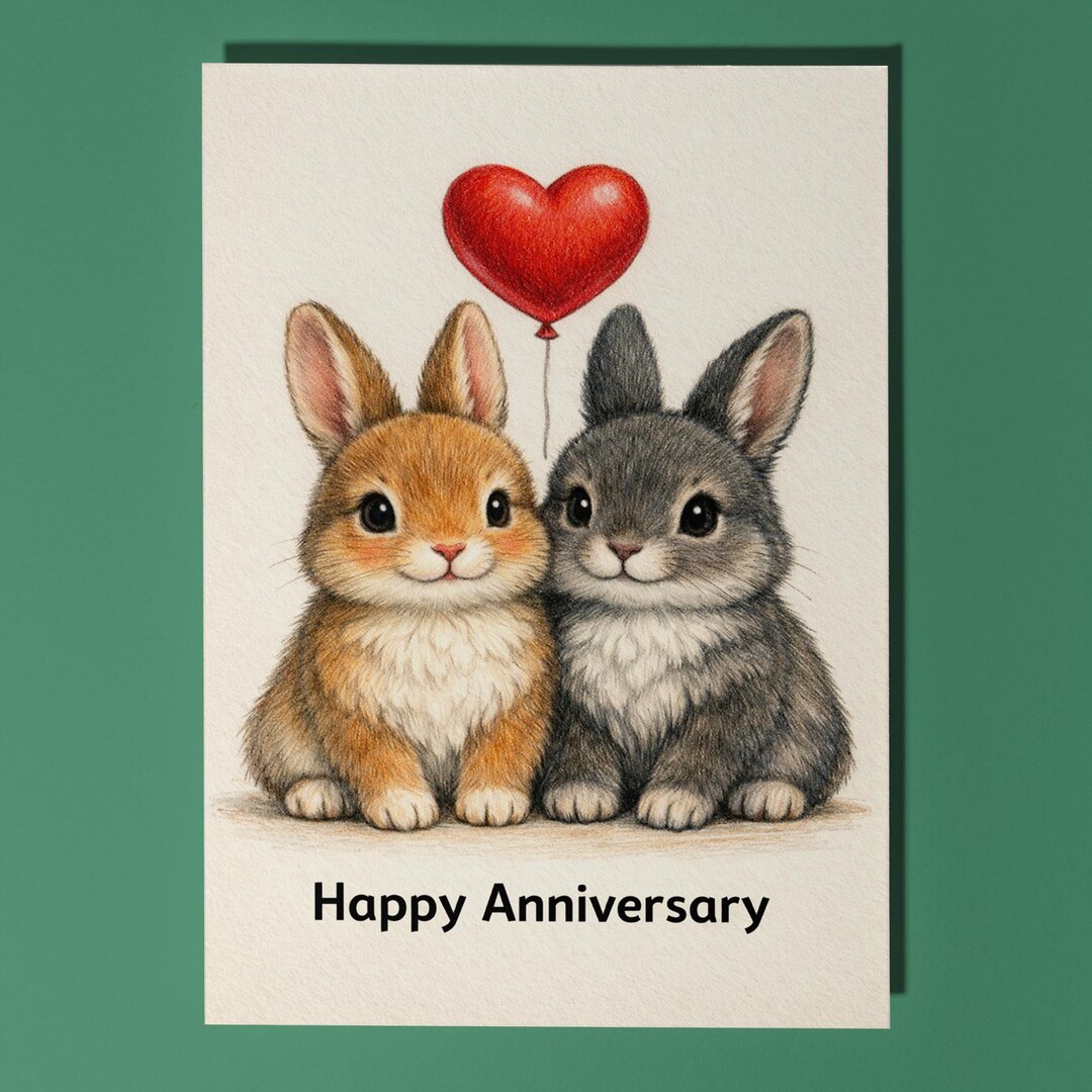 Rabbit Bunny Love Pair Anniversary Card - Premium Greeting Card ...