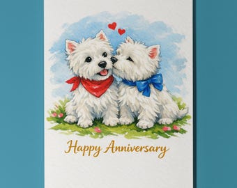 West Highland White Terrier Dogs Love Anniversary Card Funny Dog Breeds - Premium Greeting Card Envelope - Personalised card Couple Spouses