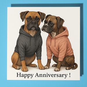 Boxer - Biglietto di auguri di buon anniversario con animali divertenti - Busta per biglietti di auguri premium - Biglietto di auguri personalizzato con cane - Marito, moglie, fidanzato, fidanzata