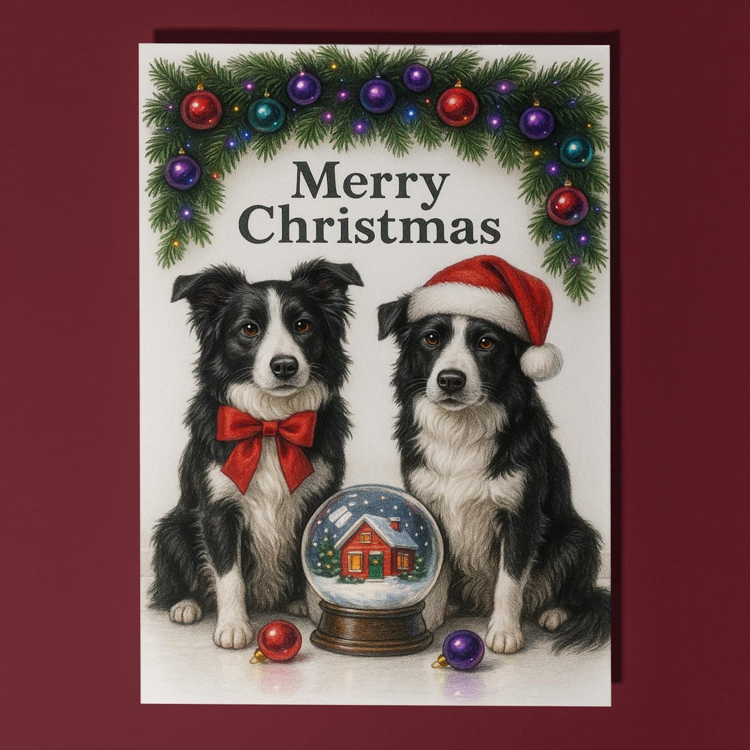 Border Collie Dogs - Cozy Nose and Snow Globe - Christmas Card - Funny ...