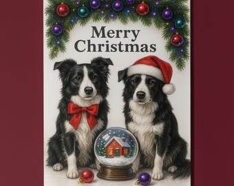 Border Collie Dogs - Cozy Nose and Snow Globe - Christmas Card - Funny Dogs - Dog Breeds - Premium Greeting Card & Envelope Personalised
