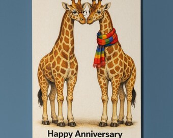 Animal Hugs Collection Tall Love Giraffes Happy Anniversary Card - Premium Greeting Card & Envelope - Personalised funny - Couples Spouses