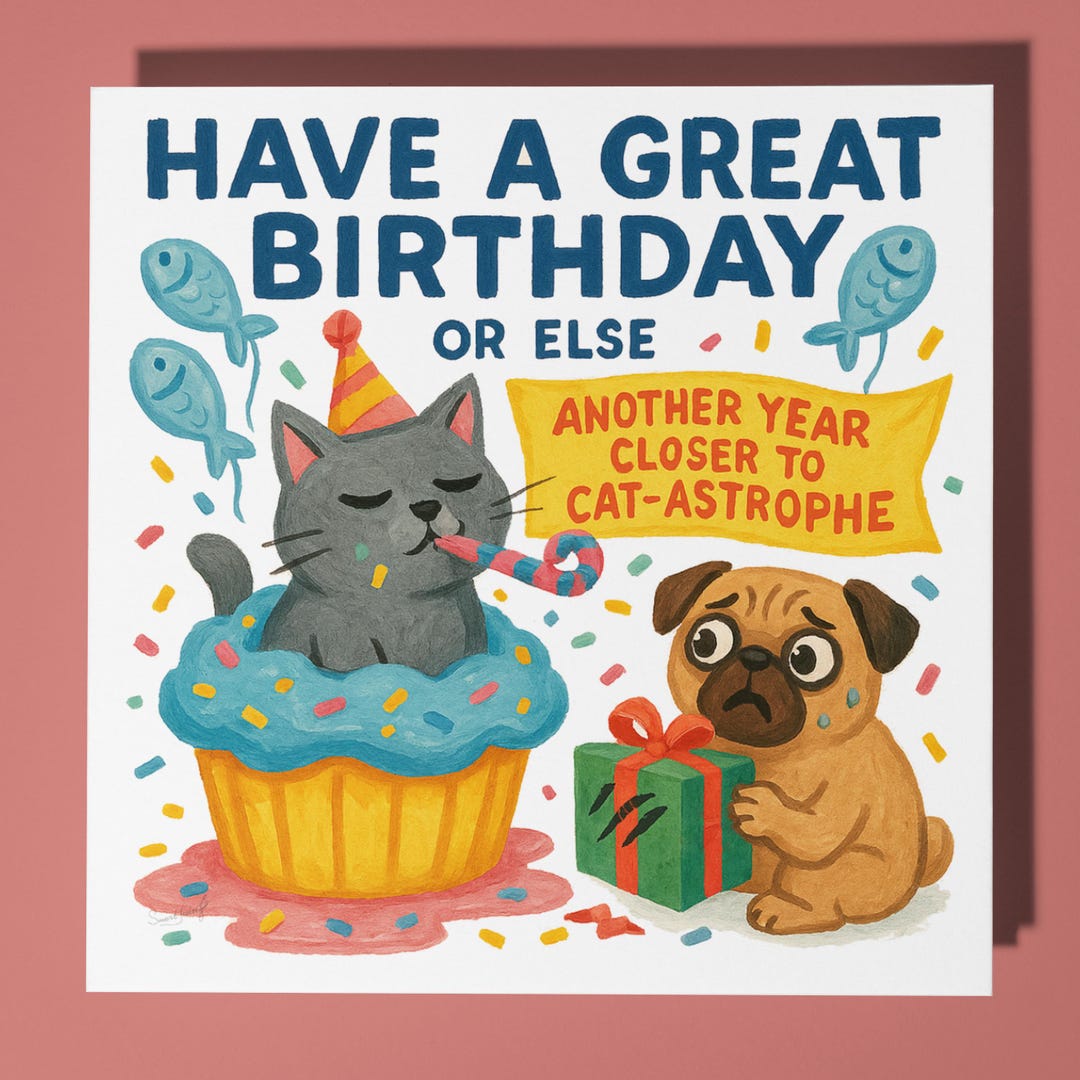 Funny Cat & Dog Birthday Card – Playful Animal Greeting - Etsy
