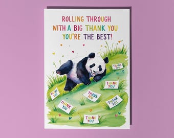 Handmade Funny panda rolling down the hill You're The best! Thank you! Card Funny Animal Card Animal Lovers Premium Greeting Card & Envelope