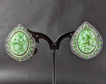 Lovely Silver-tone Green Colour Germany Jewellery Clip-on Earrings