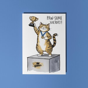 手作りのヒーロー猫とご褒美 素晴らしい勝利達成カード 面白い動物カード 動物愛好家向けプレミアムグリーティングカード封筒