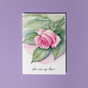 Hermosa rosa hecha a mano ¡Eres mi rosa! Tarjeta de felicitación y sobre de primera calidad con texto "Love Love"