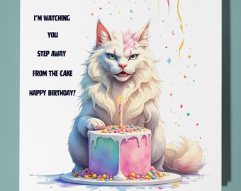 Cat Happy Birthday Card - Funny Animal - Premium Greeting Card & Envelope - Personalised Cat card -grandson granddaughter daughter son mum
