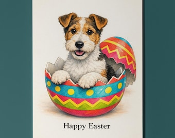 Dog Breeds series - Wire fox terrier dog - Cracking open a day full of joy! Happy Easter Card Funny Premium Greeting Card Personalised