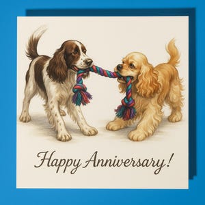 Engelse spaniël Amerikaanse cocker-spaniëlhonden - Happy Anniversary Card - Funny Animal - Premium wenskaart en envelop - gepersonaliseerde kaart