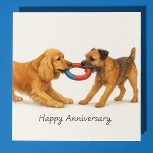 Biglietto di auguri di buon anniversario per Cocker Spaniel e Border Terrier - Animale divertente - Biglietto di auguri premium e busta - Biglietto personalizzato per cani - Coppia