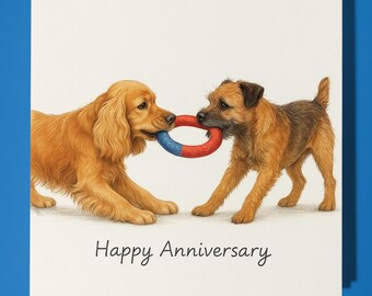 Cocker Spaniel and Border Terrier Happy Anniversary Card - Funny Animal - Premium Greeting Card & Envelope - Personalised dog card - Couple