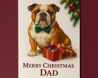 English Bulldog Dog - Christmas Gentleman - Merry Christmas Dad Card - Funny Dogs - Dog Breeds - Premium Greeting Card Envelope Personalised