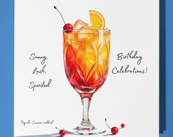 Tequila Sunrise - Sunny, Lush, Spirited - Happy Birthday Card - Premium Greeting Card & Envelope - Personalised funny card