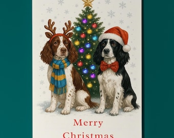 Springer Spaniel Dogs - Merry Christmas Card - Funny Animal Dogs - Premium Greeting Card & Envelope - Personalised card - Family Members