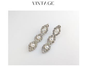 Radiant Elegance Jewellery: Vintage Pearl & Crystal Stud Earrings