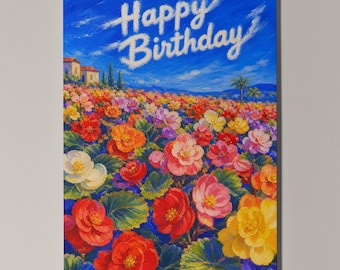 Begonia Floral Birthday Card, Personalised Flower Greeting Card, Botanical Art