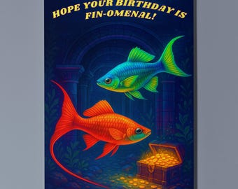 Rainbow Fish Parade Collection - Swordtail Tropical Fish Duo - Happy Birthday Card - Premium Greeting Card and Envelope - Personalised card