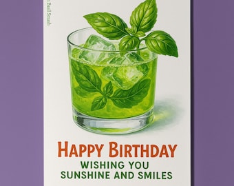 Cocktail Wishes Collection - Gin Basil Smash Cocktail - Happy Birthday Card- Premium Greeting Card and Envelope - Personalised card - Friend