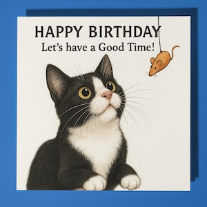 Chat qui joue ! - Carte de joyeux anniversaire - Enveloppe de carte de voeux premium - Carte amusante personnalisée - Ami de la famille, fils et fille
