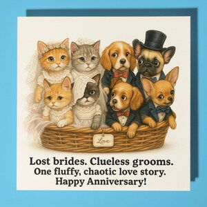 Kittens en puppy's - Happy Anniversary Card Funny Animal - Premiumwenskaart en envelop - Gepersonaliseerde hondenkaart - Echtgenoot