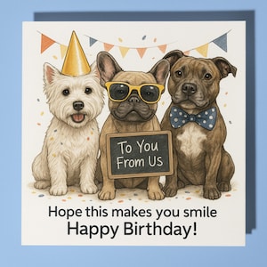 Bulldogue Francês West Terrier Staffordshire - Cartão de Feliz Aniversário de todos nós - Envelope de cartão comemorativo premium - Cartão personalizado para cachorro