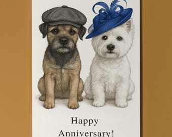 Dog Breeds Collection - White & Border Terrier Dogs - Anniversary Card - Funny Animal - Premium Greeting Card Envelope - Personalised card