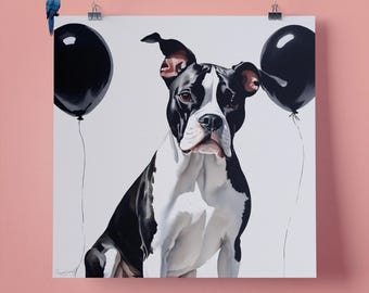 Elegant Pitbull terrier Dog Pet Portrait Wall Art Print, Perfect Gift for Pet Lovers, 295mm x 295mm, 300GSM Matte Paper, Unframed
