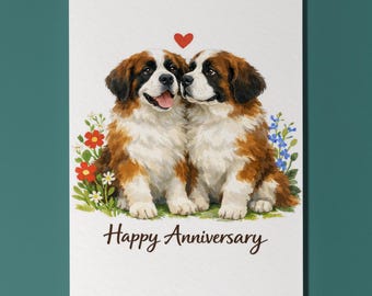 Saint Bernards: Eternal Bond Happy Anniversary Card - Funny Dog Breeds Premium Greeting Card Envelope Personalised card Couple Spouses