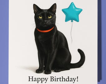 Cat Breeds Collection - Shorthair Black Cat - Happy Birthday Card - Funny Animal - Premium Greeting Card & Envelope - Personalised card