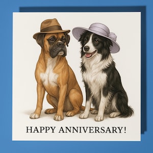 Boxer en border collie - Happy Anniversary Card Funny Animal - Premiumwenskaart en envelop - Gepersonaliseerde hondenkaart - Echtgenoot