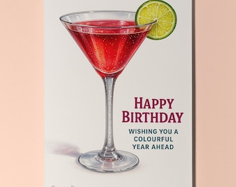 Cocktail Wishes Collection - Cosmopolitan Cocktail - Happy Birthday Card- Premium Greeting Card and Envelope - Personalised card - Friend