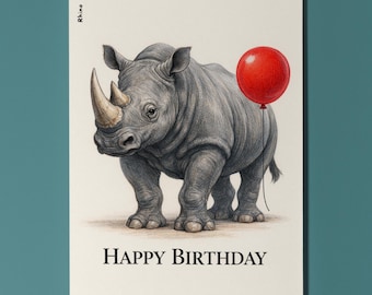 Animal Hugs Series Rhino: Ton of Fun Happy Birthday Card Premium quality Greeting Card and Envelope Personalised Safari African Animal