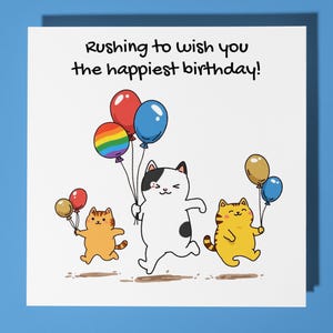 Tiny Scenes Collections - Cats - Rushing to wish you - Happy Birthday Card - Premium Greeting Card & Envelope - Personalised card - Friend
