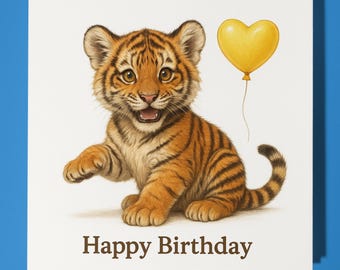Animal Hugs Collection - Puff Paws Tiger Cub  - Birthday Card - Funny Animal - Premium Greeting Card Envelope - Personalised card - Friend