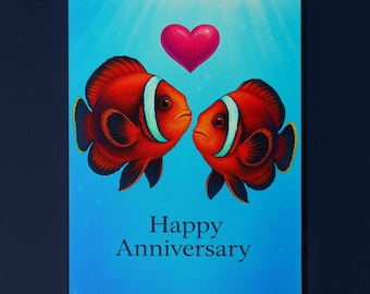 Rainbow Fish Parade Collection - Cinnamon Clownfish - Anniversary Card - Funny Animal - Premium Greeting Card Envelope - Personalised card