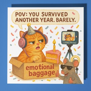 Tarjeta de feliz cumpleaños con diseño de gato Streamer, con sobre premium y divertidos animales. Tarjeta personalizada con diseño de gato, para hermana, hija, amigo, hermano y papá.