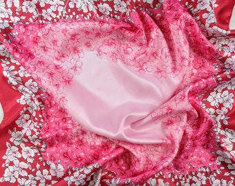 Lovely Vintage French Rose Pink Silky Fabric Scarf 26"x 26"