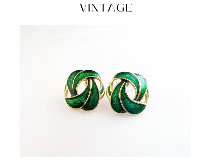 Enchanted Elegance: Timeless Vintage Jewellery Green Enamel Studs