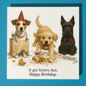 Jack Russell Terrier, Golden Retriever, Scottish Terrier - Tarjeta de feliz cumpleaños - Tarjeta de felicitación premium y sobre - Tarjeta divertida personalizada para perro