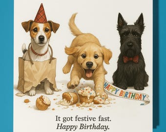 Jack Russell Terrier Golden Retriever Scottish Terrier - Happy Birthday Card - Premium Greeting Card & Envelope Personalised funny dog card