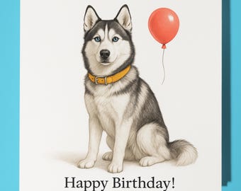 Dog Breeds Collection - Siberian Husky Dog - Happy Birthday Card - Funny Animal - Premium Greeting Card and Envelope - Personalised card
