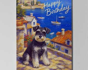 Miniature Schnauzer Personalised Birthday Card Coastal Dog Card