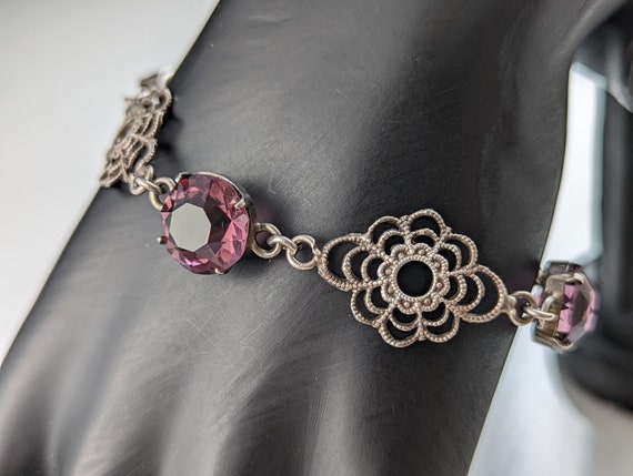 Lovely Art Deco Jewellery Sterling Silver Purple Stone Bracelet