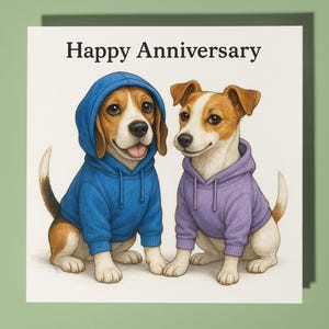 Biglietto di auguri di buon anniversario per Beagle e Jack Russell Terrier, animale divertente - Busta per biglietti di auguri premium - Biglietto di auguri personalizzato per cani - Marito e moglie