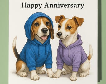 Beagle and Jack Russell Terrier Happy Anniversary Card  Funny Animal - Premium Greeting Card Envelope - Personalised Dog card - Husband Wife