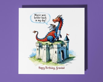 Handmade Dragon Happy Birthday Grandad Card Music was better back in my day! Happy Birthday Grandad Premium Greeting Card White Envelope