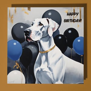 Weiße Deutsche Dogge Hund Alles Gute zum Geburtstag Karte - Lustiges Tier - Premium Grußkarte & Umschlag - Personalisierte Hundekarte - Mama Papa Sohn Schwester