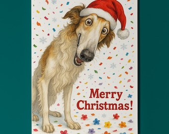 Borzoi Dog - Don’t Look Away - Merry Christmas Card - Funny Dog Breeds - Premium Greeting Card & Envelope - Personalised card - Friend