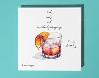 Handmade Mezcal Negroni cocktail -  Rich, smoky, and effortlessly intriguing. - Happy Birthday Card Premium Greeting Card & Envelope